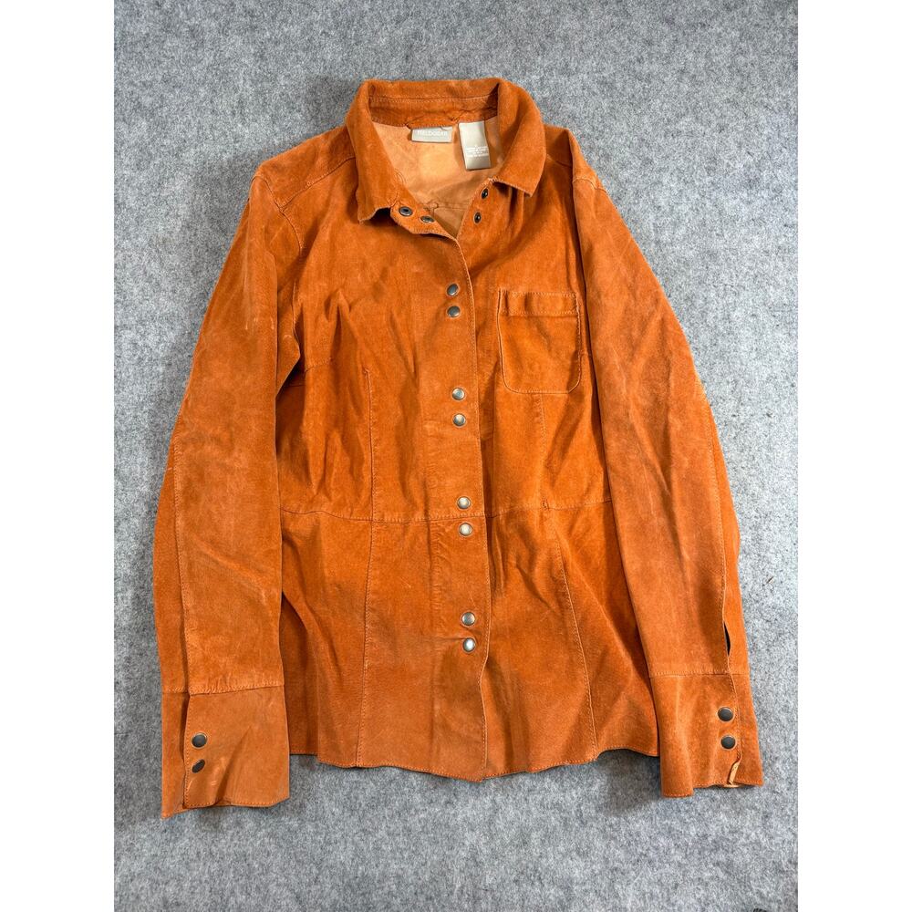 VINTAGE FieldGear Leather Shirt Jacket Womens Orange Western Shacket Y2K Small